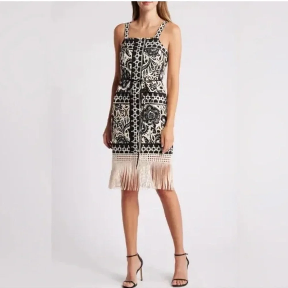 Tahari ASL print fringe dress Sz 10 - Picture 2 of 8